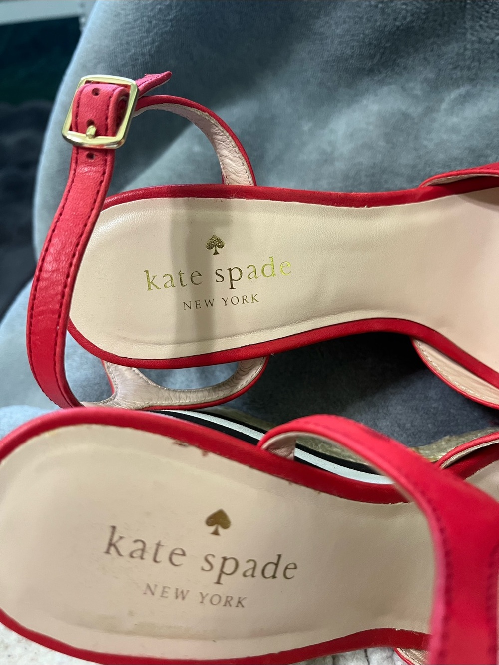 Kate Spade  Red Leather Wedge Sandals with Striped Platform 7.5M - Picture 3 of 14